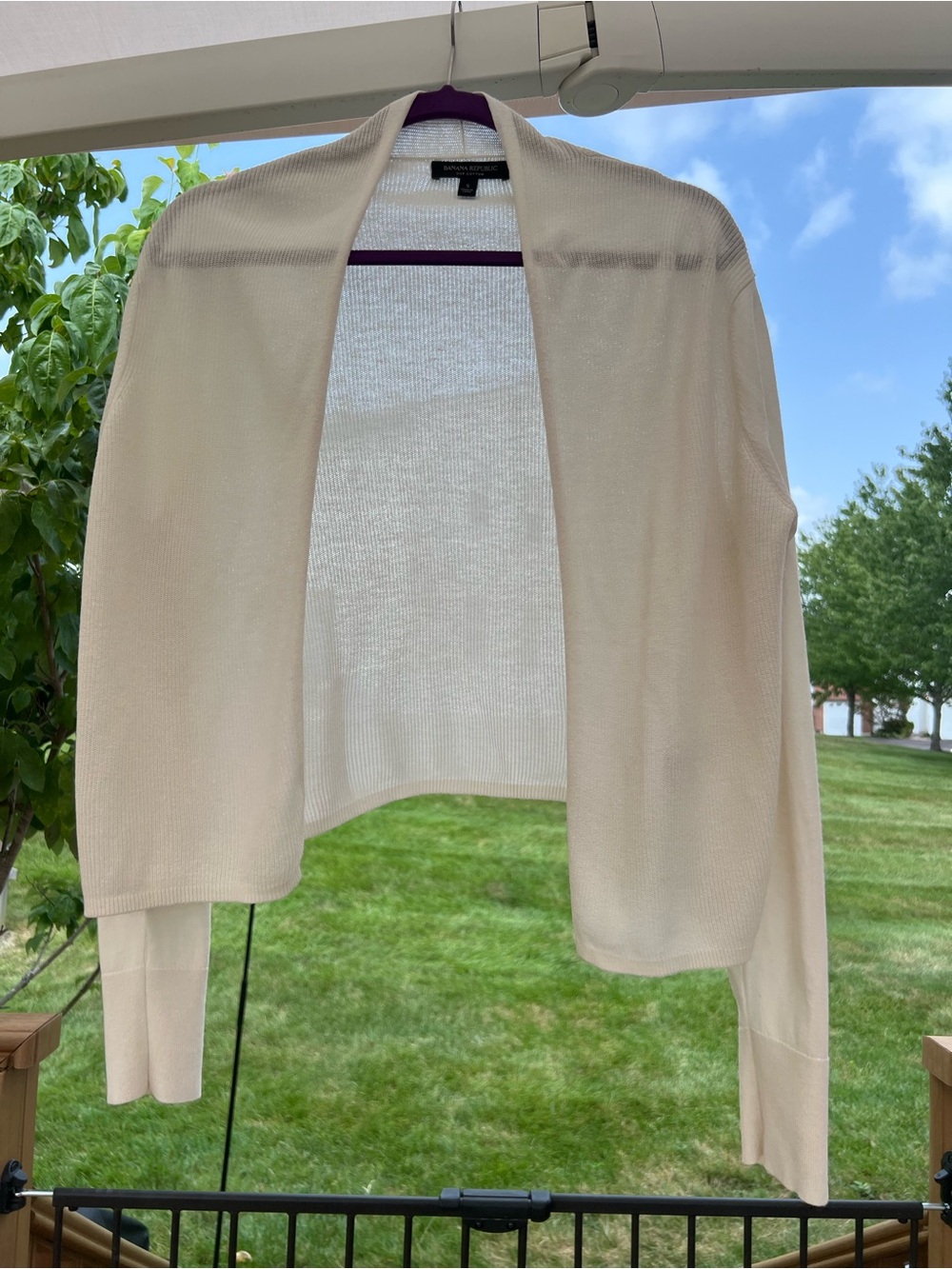 80% Silk and 20%Cotton Banana Republic Light Cream Open-Front Cropped Cardigan